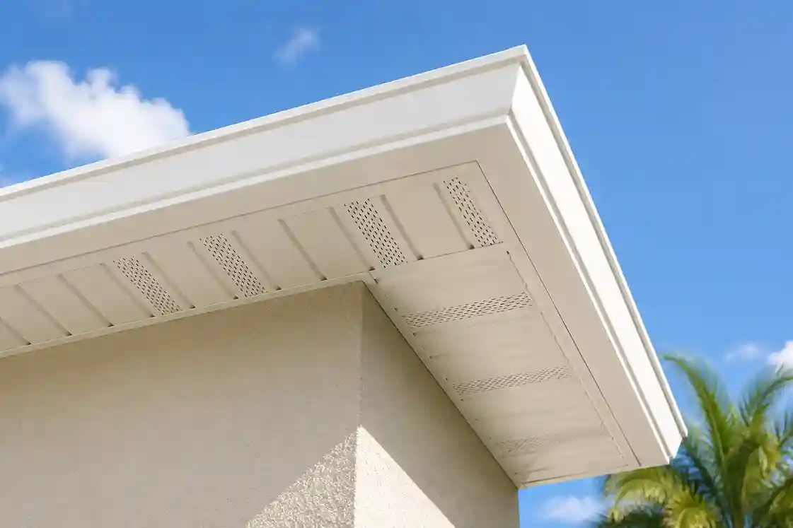 Clean white soffit and fascia along a Florida home's eaves.